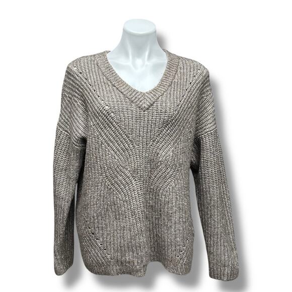 Ava & Viv Sweater Chunky Knit Long Sleeve V Neck Brown Relaxed Slouchy Sz Large - Picture 10 of 10